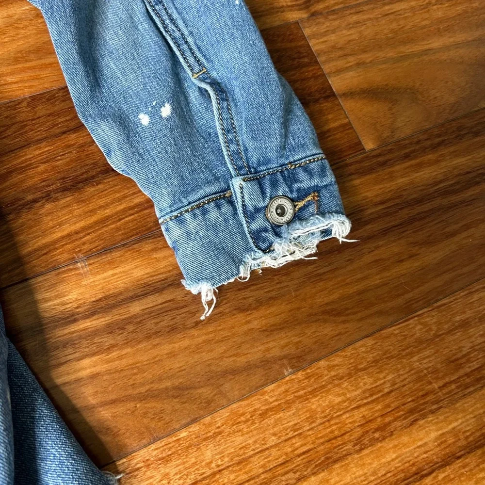 Distressed long‎ Denim Jacket Paint Splatter ripped